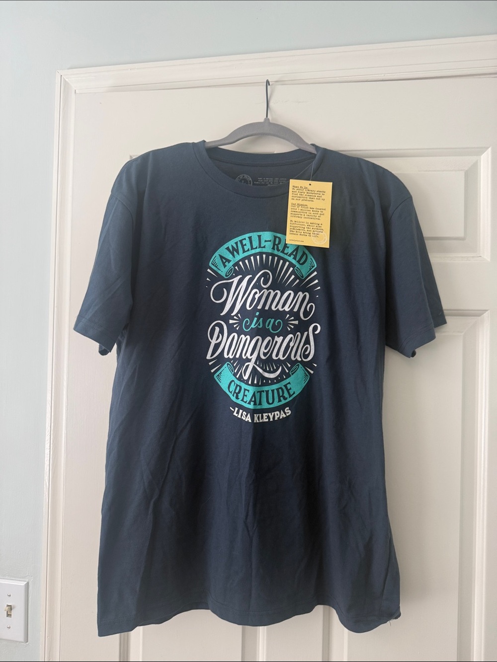 Out of Print Navy Blue Short-Sleeve Tee with Teal & White Literary Graphic